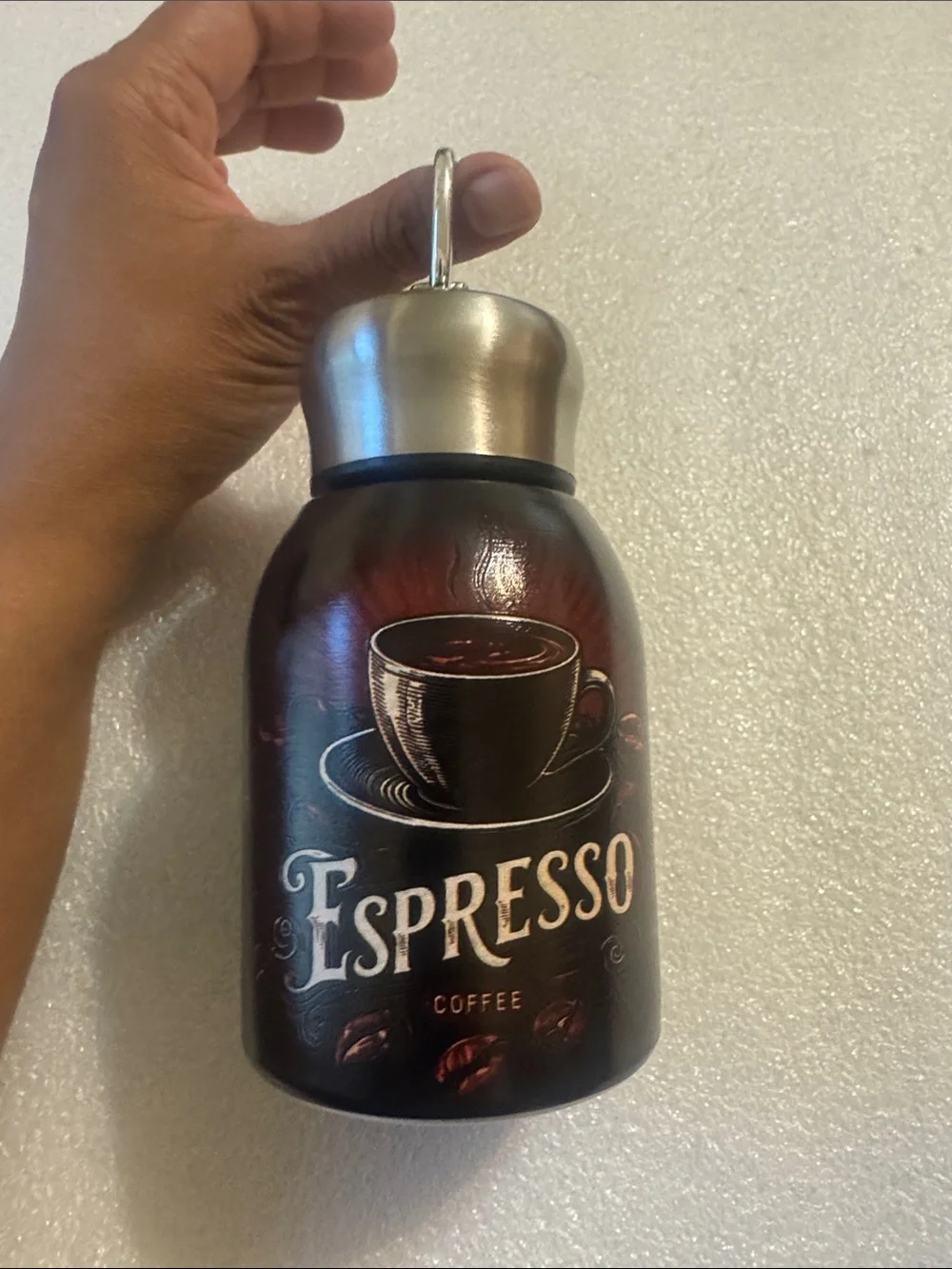 Espresso Coffee Canister - Brown Stainless Top- 10 oz for hot & cold . Travel Tu